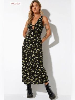 Motel Rocks Black Maxi Dress with Yellow Floral Print